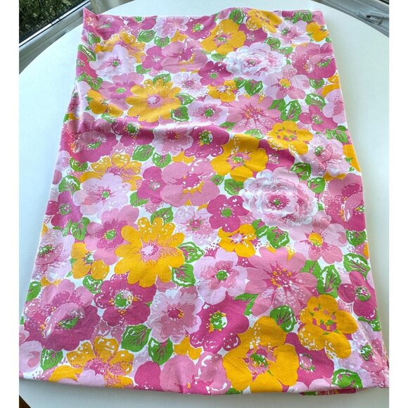 Vintage 70s fitted/bottom sheet, pink orange flower power bedding, twin size bed - Picture 7 of 11